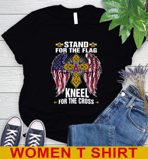 MLB Baseball Los Angeles Angels Stand For Flag Kneel For The Cross Shirt Women's T-Shirt