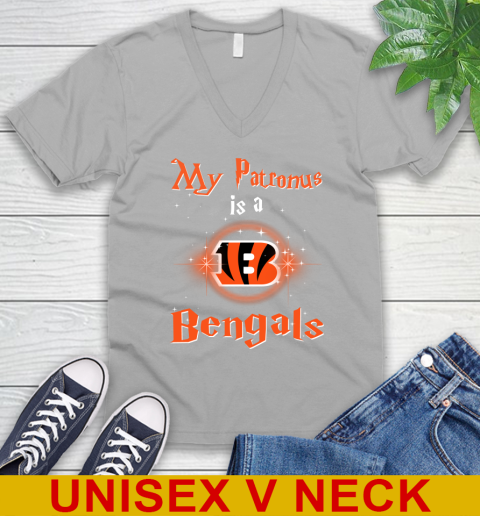 NFL Football Harry Potter My Patronus Is A Cincinnati Bengals V-Neck T-Shirt 3