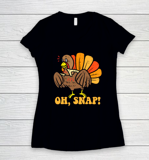 Happy Oh Snap Turkey Funny Thanksgiving Turkey Day Women's V-Neck T-Shirt