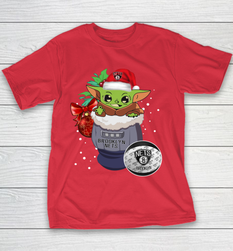 Brooklyn Nets Christmas Baby Yoda Star Wars Funny Happy NBA Youth T-Shirt 9