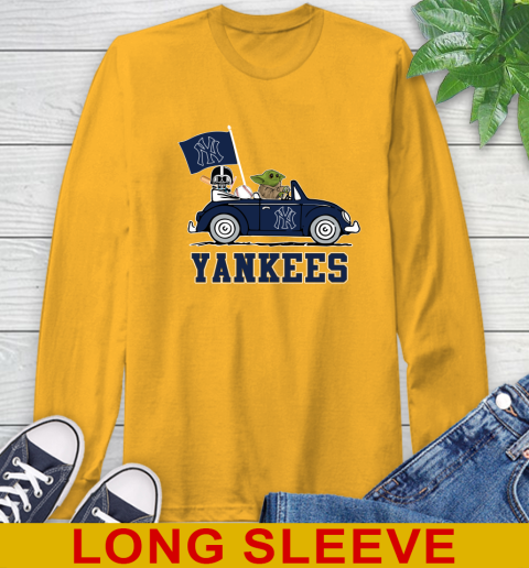 MLB Baseball New York Yankees Darth Vader Baby Yoda Driving Star Wars Shirt Long Sleeve T-Shirt 3