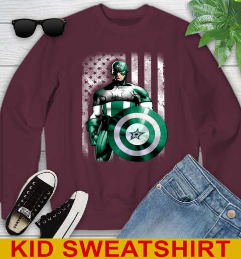 Dallas Stars NHL Hockey Captain America Marvel Avengers American Flag Shirt Youth Sweatshirt 4