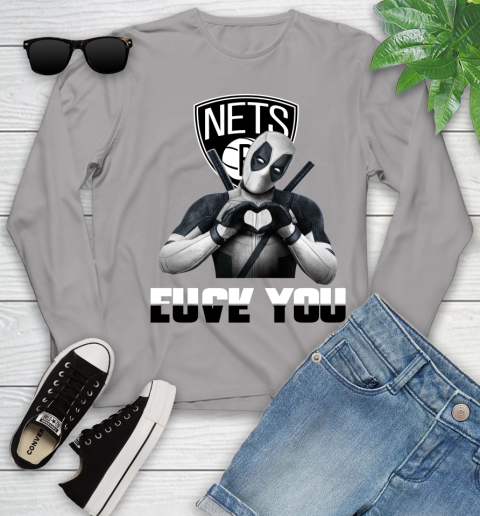 NBA Brooklyn Nets Deadpool Love You Fuck You Basketball Sports Youth Long Sleeve 5