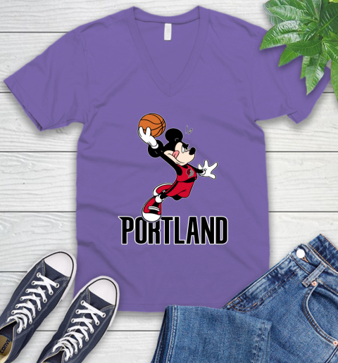 NBA Basketball Portland Trail Blazers Cheerful Mickey Mouse Shirt V Neck T Shirt