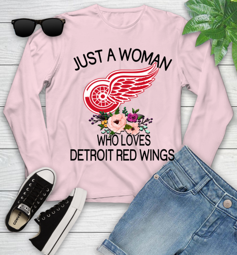 NHL Just A Woman Who Loves Detroit Red Wings Hockey Sports Youth Long Sleeve 7