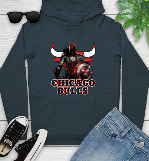 Chicago Bulls NBA Basketball Captain America Thor Spider Man Hawkeye Avengers Youth Hoodie 8