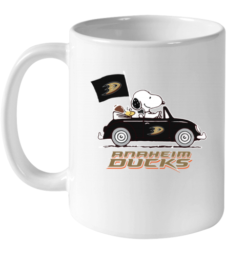 ztaw snoopy and woodstock ride the aheim ducks car ceramic mug 110 56 front white