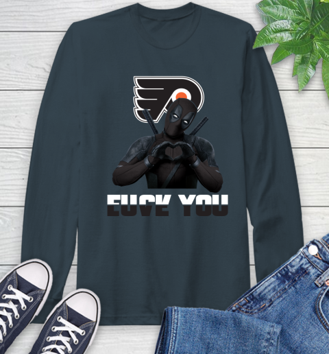 NHL Philadelphia Flyers Deadpool Love You Fuck You Hockey Sports Long Sleeve T-Shirt 9