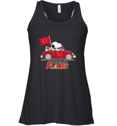 Snoopy And Woodstock Ride The Calary flames Car NHL Racerback Tank