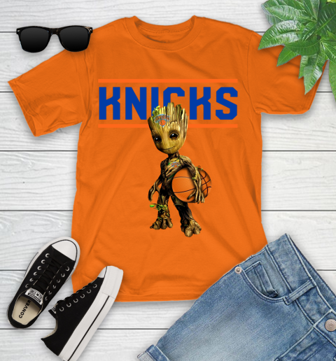 New York Knicks NBA Basketball Groot Marvel Guardians Of The Galaxy Youth T-Shirt 7