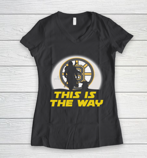 Boston Bruins NHL Ice Hockey Star Wars Yoda And Mandalorian This Is The Way Women's V-Neck T-Shirt 6