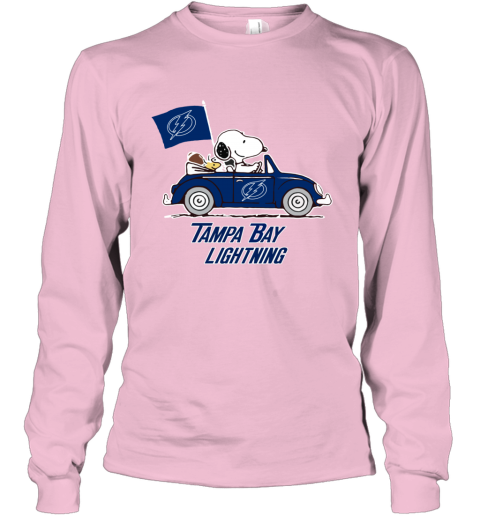 Snoopy And Woodstock Ride The Tampa Bay Lightnings Car irt0 snoopy and woodstock ride the tampa bay lightnings car youth long sleeve 50 front light pink