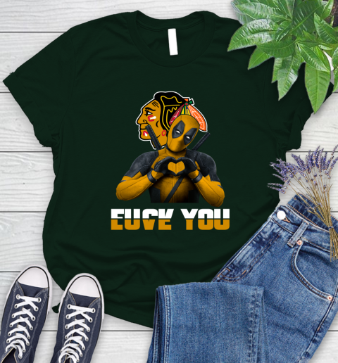 NHL Chicago Blackhawks Deadpool Love You Fuck You Hockey Sports Women's T-Shirt 6