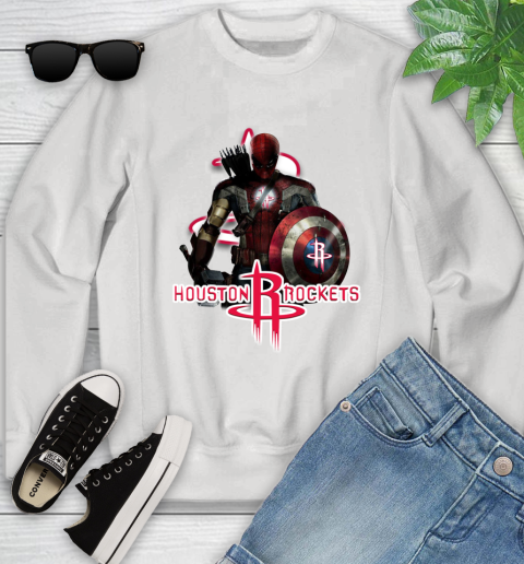 Houston Rockets NBA Basketball Captain America Thor Spider Man Hawkeye Avengers Youth Sweatshirt