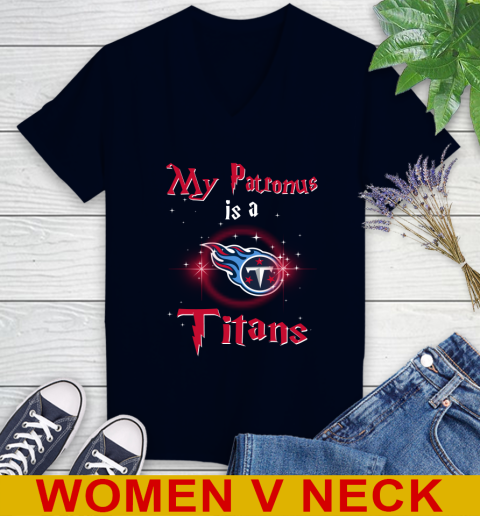 NFL Football Harry Potter My Patronus Is A Tennessee Titans Women's V-Neck T-Shirt 2