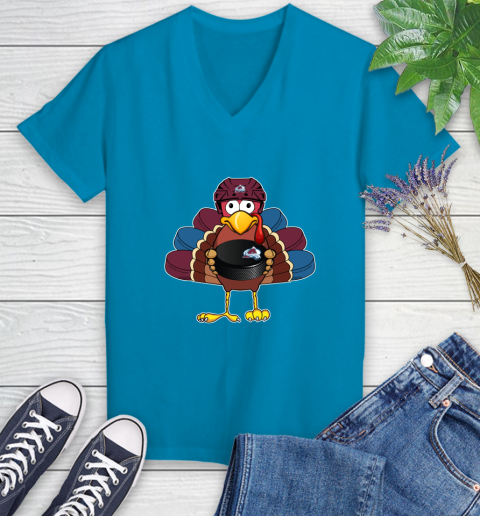 Colorado Avalanche Turkey Thanksgiving Day Women's V-Neck T-Shirt 7