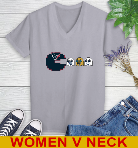 Houston Texans NFL Football Pac Man Champion Women's V-Neck T-Shirt 5