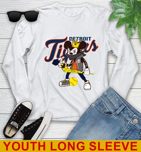 Detroit Tigers MLB Baseball Mickey Peace Sign Sports Youth Long Sleeve