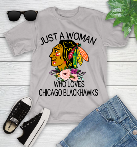 NHL Just A Woman Who Loves Chicago Blackhawks Hockey Sports Youth T-Shirt 10