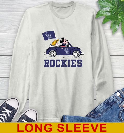 MLB Baseball Colorado Rockies Pluto Mickey Driving Disney Shirt Long Sleeve T-Shirt 12
