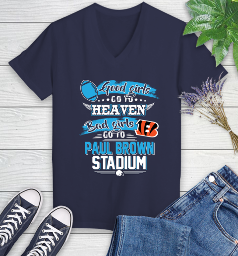 Cincinnati Bengals NFL Bad Girls Go To Paul Brown Stadium Shirt Women's V-Neck T-Shirt 12