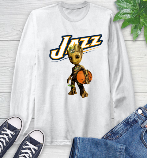 Utah Jazz NBA Basketball Groot Marvel Guardians Of The Galaxy Long Sleeve T-Shirt