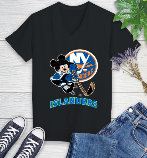NHL New York Islanders Mickey Mouse Disney Hockey T Shirt Women's V-Neck T-Shirt 2