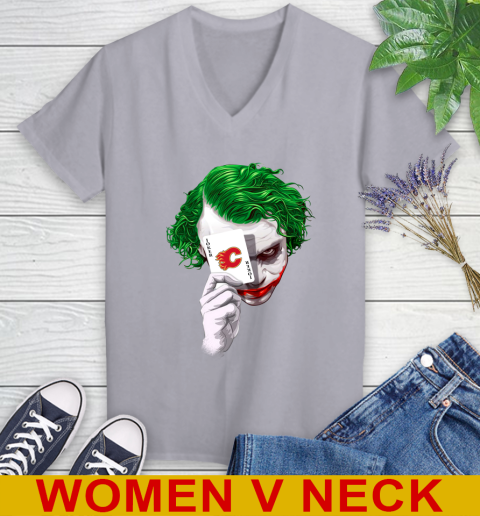 Calgary Flames NHL Hockey Joker Card Shirt Women's V-Neck T-Shirt 4