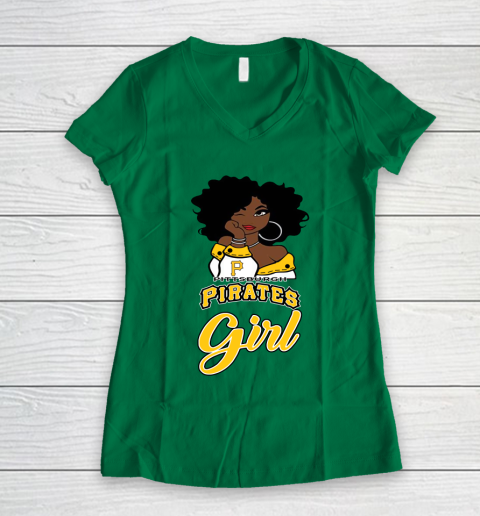 Pittsburgh Piratess Girl MLB Women's V-Neck T-Shirt 5