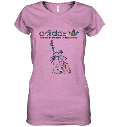 Adidas All Day I Dream About Freddie Mercury Floral Women's V-Neck T-Shirt