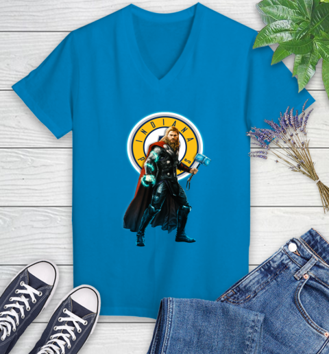 NBA Thor Avengers Endgame Basketball Indiana Pacers Women's V-Neck T-Shirt 7