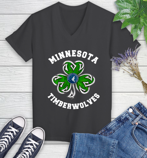 NBA Minnesota Timberwolves Three Leaf Clover St Patrick's Day Basketball Sports Women's V-Neck T-Shirt 8