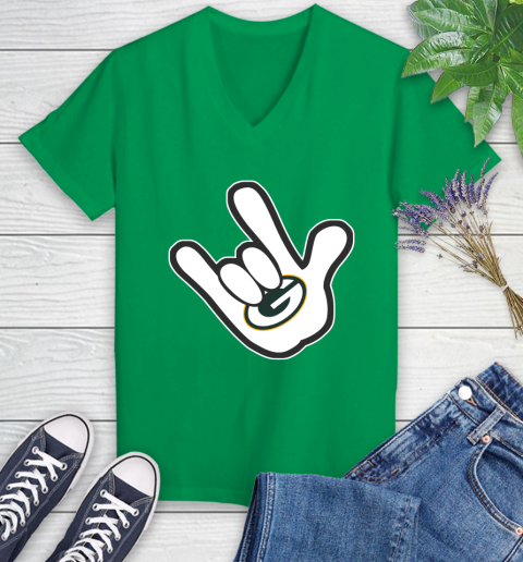 Green Bay Packers NFL Football Mickey Rock Hand Disney Women's V-Neck T-Shirt 6 Green Bay Packers NFL Football Mickey Rock Hand Disney Women's V-Neck T-Shirt - Image 6