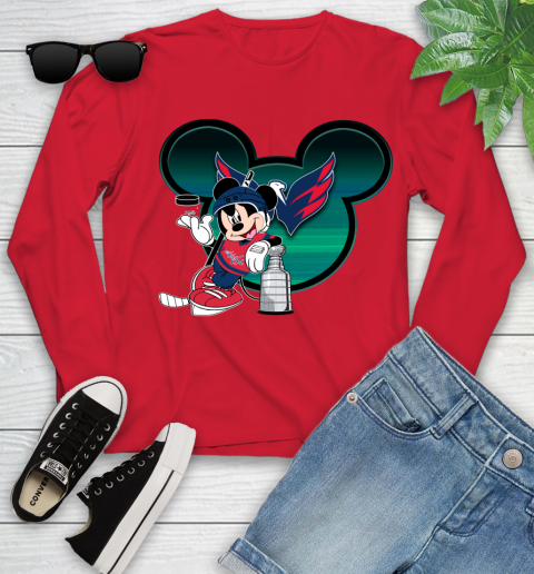 NHL Washington Capitals Stanley Cup Mickey Mouse Disney Hockey T Shirt Youth Long Sleeve 11