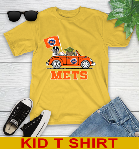 MLB Baseball New York Mets Darth Vader Baby Yoda Driving Star Wars Shirt Youth T-Shirt 8