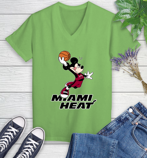 NBA Basketball Miami Heat Cheerful Mickey Mouse Shirt Women's V-Neck T-Shirt 9