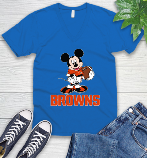 NFL Football Cleveland Browns Cheerful Mickey Mouse Shirt V-Neck T-Shirt 6