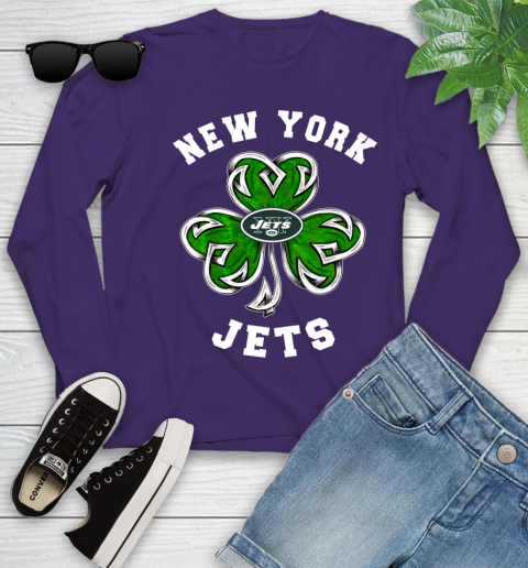 NFL New York Jets Three Leaf Clover St Patrick's Day Football Sports Youth Long Sleeve 4