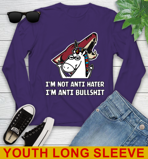 Arizona Coyotes NHL Hockey Unicorn I'm Not Anti Hater I'm Anti Bullshit Youth Long Sleeve 5