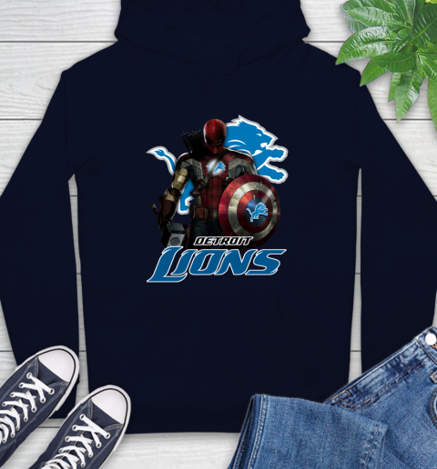 NFL Captain America Thor Spider Man Hawkeye Avengers Endgame Football Detroit Lions Hoodie 4