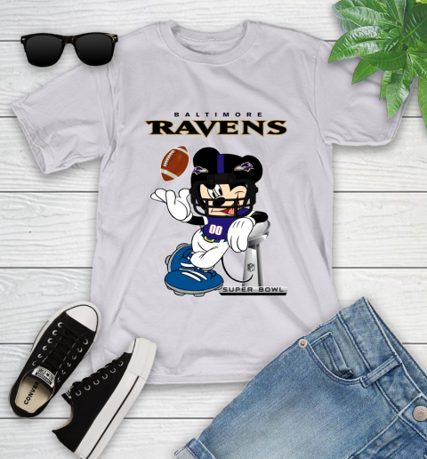 NFL Baltimore Ravens Mickey Mouse Disney Super Bowl Football T Shirt Youth T-Shirt 4