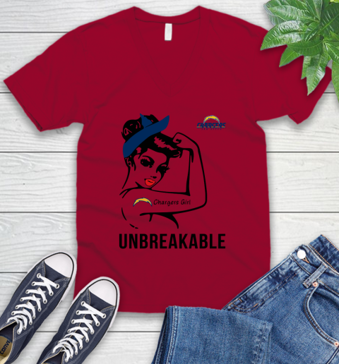 NFL San Diego Chargers Girl Unbreakable Football Sports V-Neck T-Shirt 5