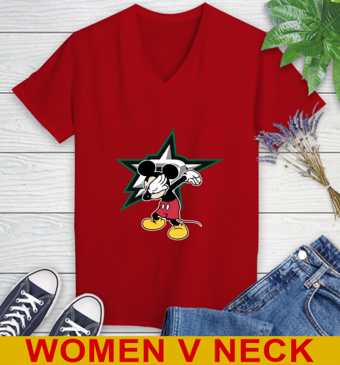Dallas Stars NHL Hockey Dabbing Mickey Disney Sports Women's V-Neck T-Shirt 12