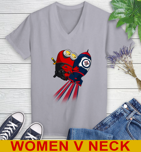 NHL Hockey Winnipeg Jets Deadpool Minion Marvel Shirt Women's V-Neck T-Shirt 4