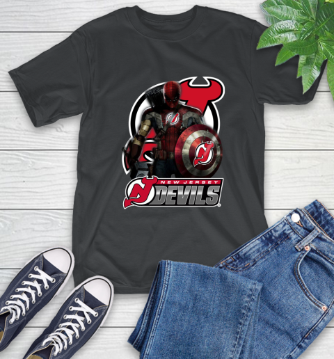 NHL Captain America Thor Spider Man Hawkeye Avengers Endgame Hockey New Jersey Devils T-Shirt 2