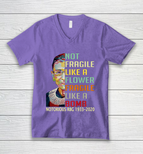 Notorious RBG 1933  2020 Women Not Fragile Like A Flower But A Bomb Ruth Ginsburg V-Neck T-Shirt 8