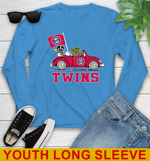 MLB Baseball Minnesota Twins Darth Vader Baby Yoda Driving Star Wars Shirt Youth Long Sleeve 8
