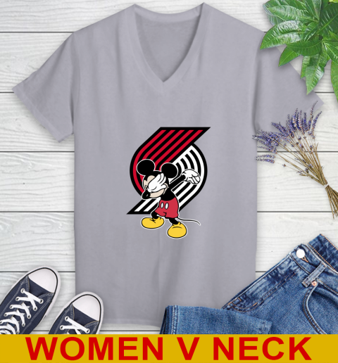 Portland Trail Blazers NBA Basketball Dabbing Mickey Disney Sports Women's V-Neck T-Shirt 5