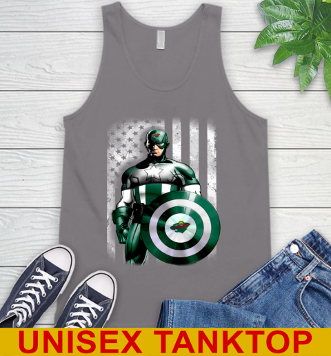 Minnesota Wild NHL Hockey Captain America Marvel Avengers American Flag Shirt Tank Top 6