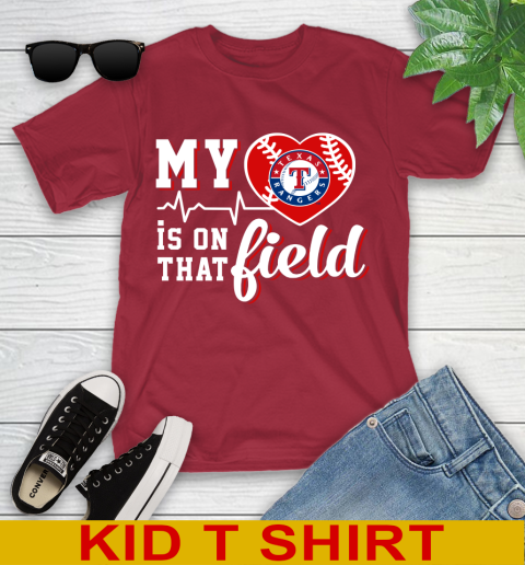MLB My Heart Is On That Field Baseball Sports Texas Rangers Youth T-Shirt 12
